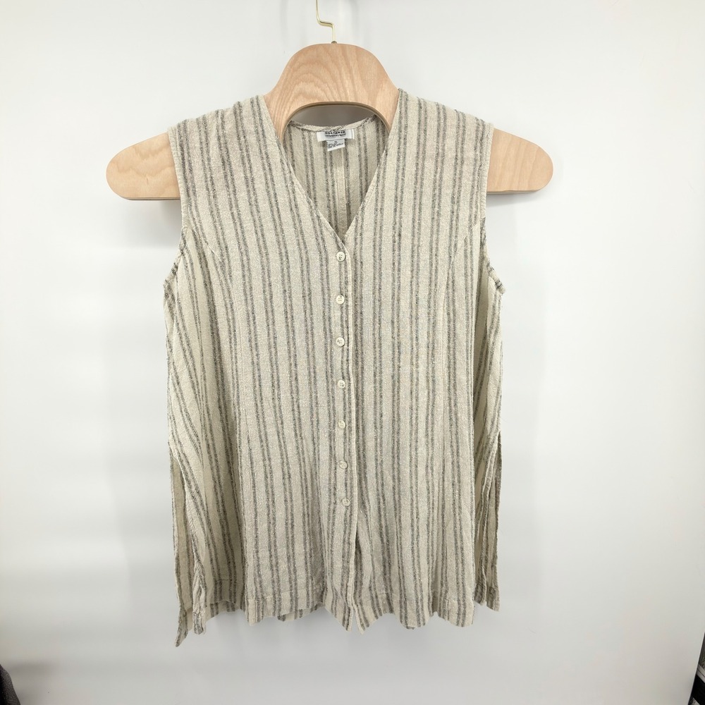 Vintage Sostanza 100% Silk Striped Vest Button Front Tie Back Sleeveless Top XL